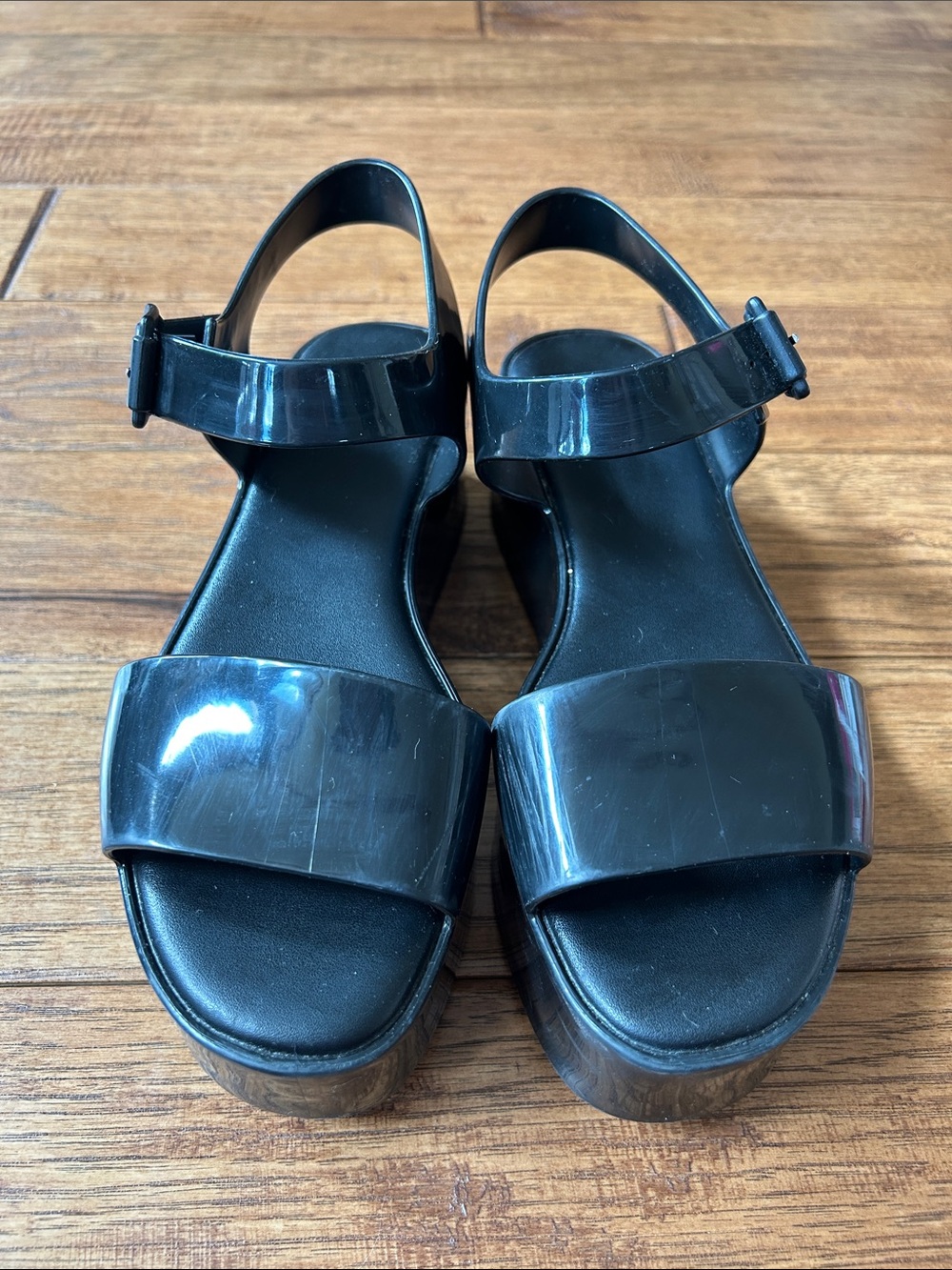 Melissa Mar Platform Sandals Black PVC Size 6 - Picture 4 of 11